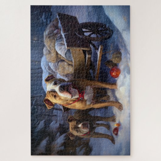 Pitbull Snowy Sleigh Weihnachtsdekor Puzzle (Vertikal)