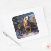 Pitbull Snowy Sleigh Weihnachtsdekor Quadratischer Aufkleber (Umschlag)