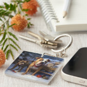 Pitbull Snowy Sleigh Weihnachtsdekor Schlüsselanhänger (Vorderseite rechts)