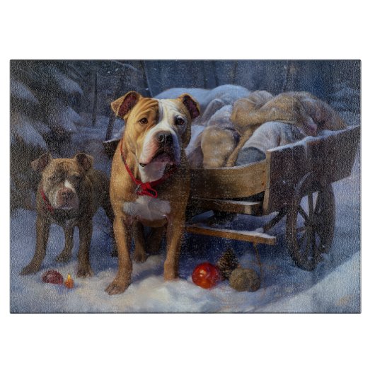 Pitbull Snowy Sleigh Weihnachtsdekor Schneidebrett (Vorderseite)
