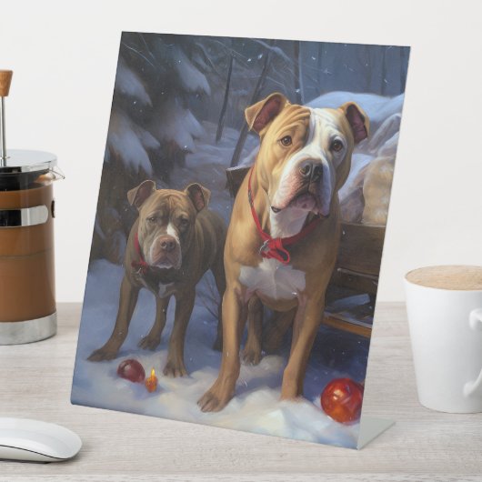 Pitbull Snowy Sleigh Weihnachtsdekor Sockelschild (In Situ)