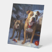 Pitbull Snowy Sleigh Weihnachtsdekor Sockelschild (Vorderseite)