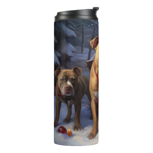 Pitbull Snowy Sleigh Weihnachtsdekor Thermosbecher (Nach links gedreht)