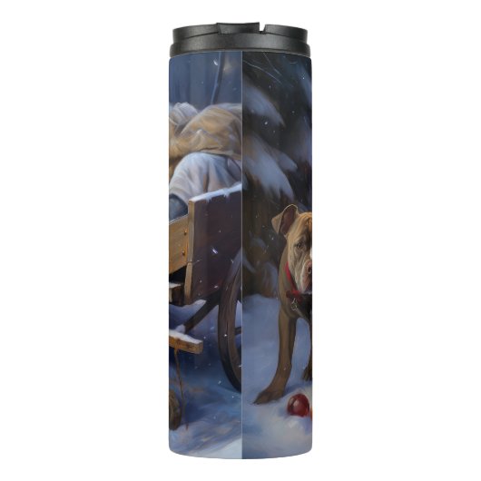 Pitbull Snowy Sleigh Weihnachtsdekor Thermosbecher (Rückseite)