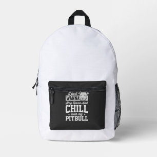 Pitbull Stay Home And Chill Design Bedruckter Rucksack