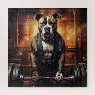 Pitbull stemmt Gewichte Vintage  Puzzle
