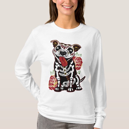 Pitbull Sugar Skull for Women, Men Pitbull Mama, D T-Shirt (Vorderseite)