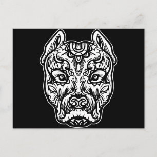 Pitbull Tattoo Art Hunde Rasse Schädelpistole Dtg  Postkarte
