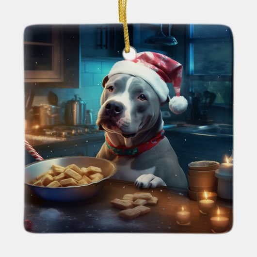 Pitbull Terrier Weihnachtskekse Urlaub Keramikornament (Vorderseite)