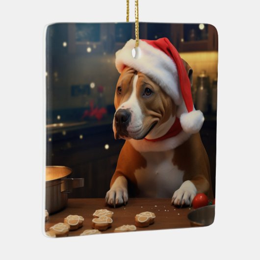 Pitbull Terrier Weihnachtskost Feiertag Keramikornament (Rechts)
