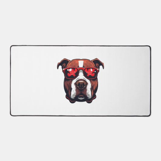 Pitbull Tragen einer Sonnenbrille in Kanada Farben Schreibtischunterlage (Vorderseite)