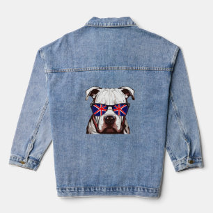Pitbull Tragen Union Jack Sonnenbrille Jeansjacke