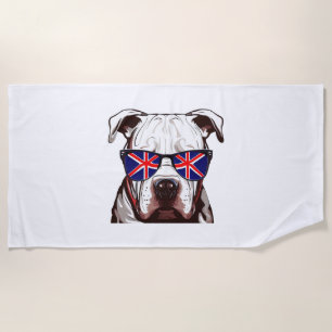 Pitbull Tragen Union Jack Sonnenbrille Strandtuch