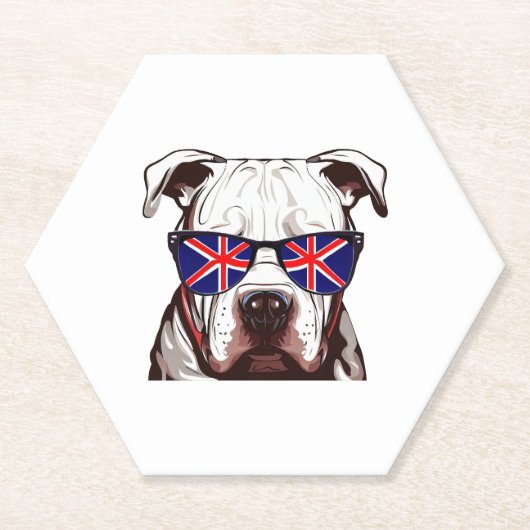 Pitbull Tragen Union Jack Sonnenbrille Untersetzer (Vorderseite)