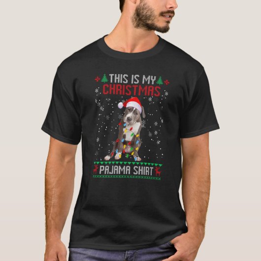 Pitbull Ugly Christmas Tree Lights Familie Xmas Do T-Shirt (Vorderseite)