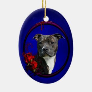 Pitbull und blutige Rosen Keramik Ornament
