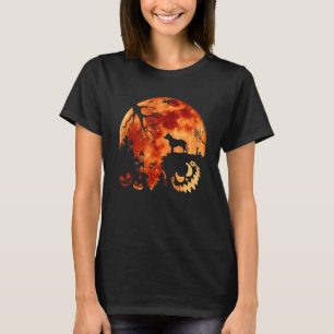 Pitbull- und Mond-Halloween-Kostüm Kürbis-Hund T-Shirt