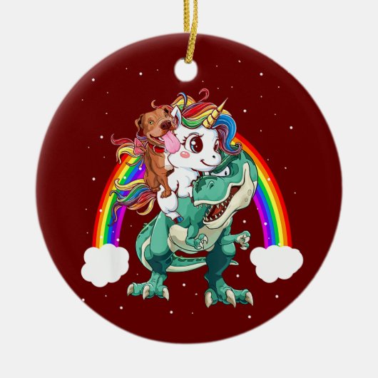 Pitbull Unicorn Riding Dinosaur T rex Funny Christ Keramik Ornament (Vorne)
