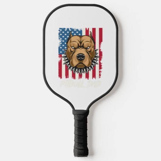 Pitbull Vater USA Flag Patriotic Fathers Day Gift Pickleball Schläger (Vorderseite)