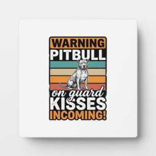 Pitbull-Warnung Küsse Eingehend Vintage-Hundedesig Fotoplatte