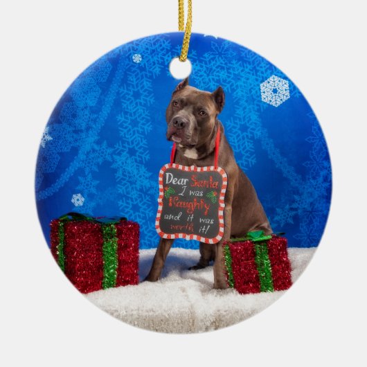 Pitbull-Weihnachten Keramik Ornament (Vorne)