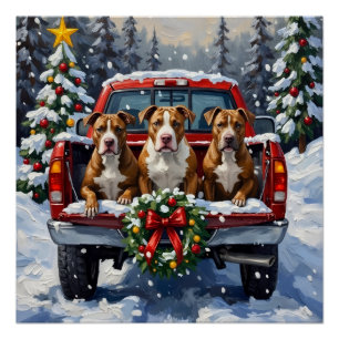 Pitbull Weihnachten Roter LKW Feiertag Poster