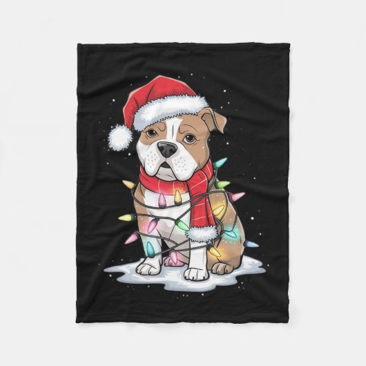 Pitbull Weihnachtsbaum Niedliche Weihnachtsmannmüt Fleecedecke (Vorderseite)