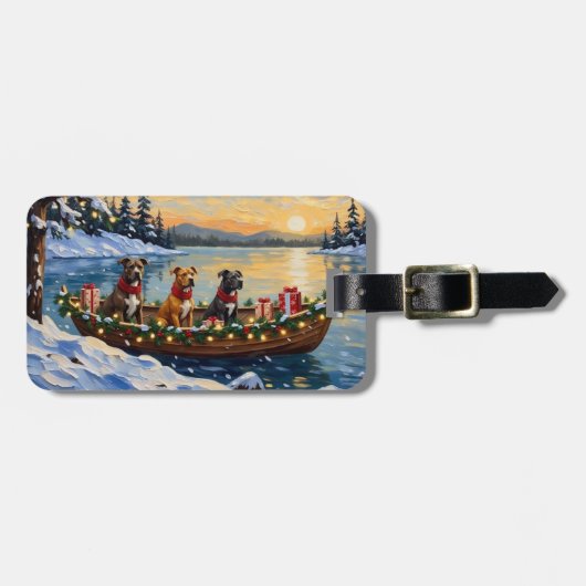 Pitbull-Weihnachtsboot-Feiertag Gepäckanhänger (Vorderseite horizontal)