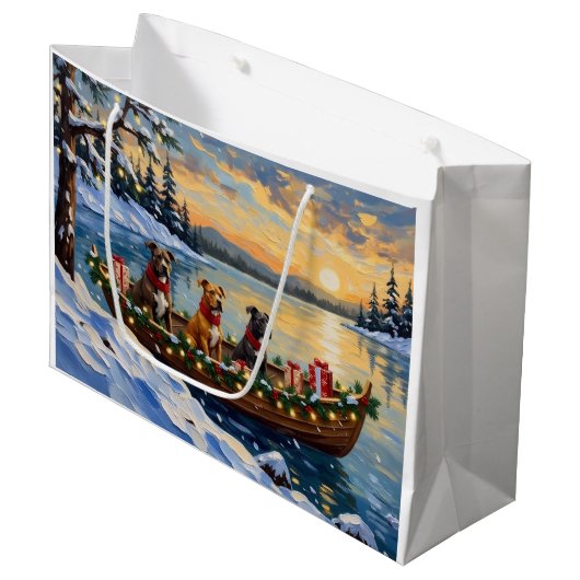 Pitbull-Weihnachtsboot-Feiertag Große Geschenktüte (Vorderseite Schrägansicht)