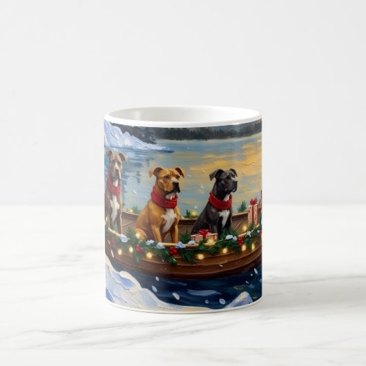 Pitbull-Weihnachtsboot-Feiertag Kaffeetasse (Mittel)