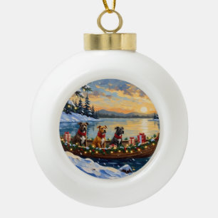 Pitbull-Weihnachtsboot-Feiertag Keramik Kugel-Ornament