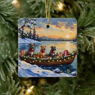 Pitbull-Weihnachtsboot-Feiertag Keramikornament