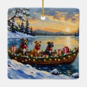 Pitbull-Weihnachtsboot-Feiertag Keramikornament (Rückseite)
