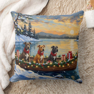 Pitbull-Weihnachtsboot-Feiertag Kissen