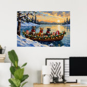 Pitbull-Weihnachtsboot-Feiertag Poster (Heimbüro)