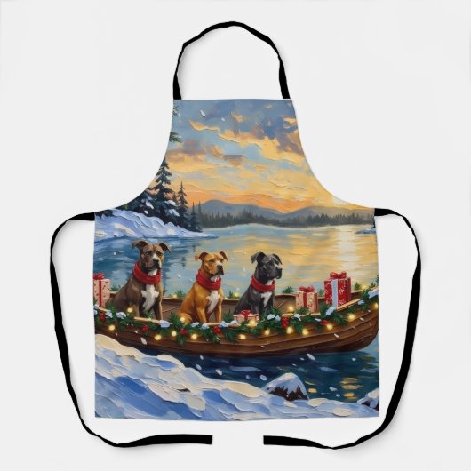 Pitbull-Weihnachtsboot-Feiertag Schürze (Vorderseite)