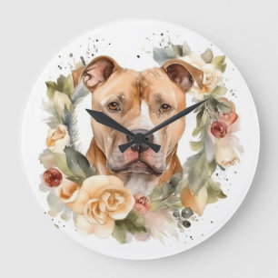 Pitbull-Weihnachtskranz Festlicher Hund Große Wanduhr