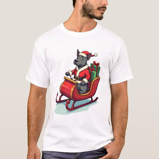 Pitbull Weihnachtsmann Fahrt T-Shirt (Vorderseite)