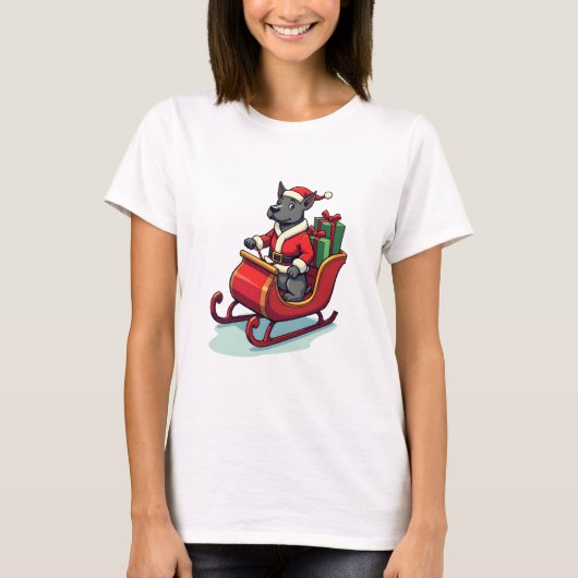 Pitbull Weihnachtsmann Fahrt T-Shirt (Vorderseite)