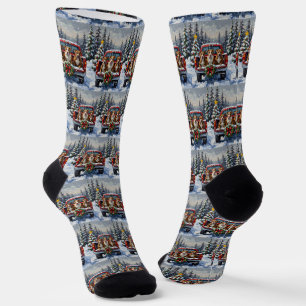 Pitbull Weihnachtsroter LKW Feiertag Socken