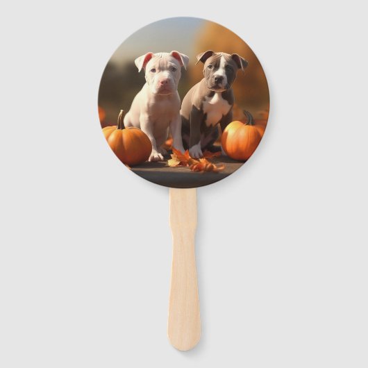 Pitbull Welpe Herbst Delight Pumpkin Fächer (Rückseite)