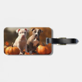 Pitbull Welpe Herbst Delight Pumpkin Gepäckanhänger (Rückseite horizontal)
