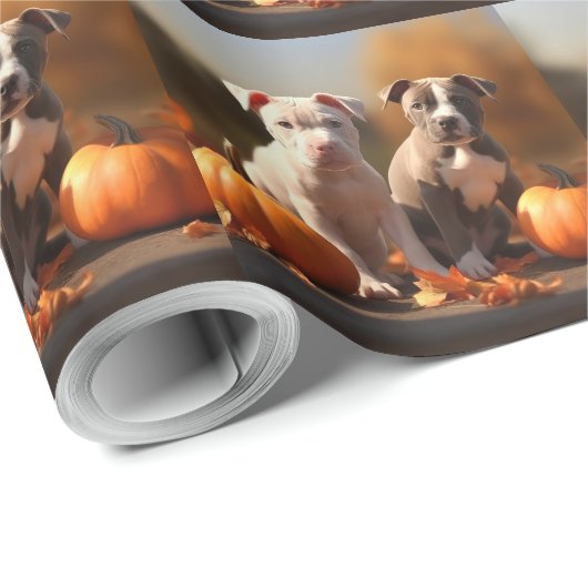 Pitbull Welpe Herbst Delight Pumpkin Geschenkpapier (Rolleneckpunkt)