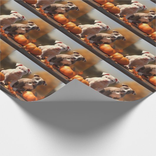 Pitbull Welpe Herbst Delight Pumpkin Geschenkpapier (Ecke)