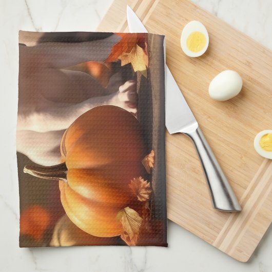 Pitbull Welpe Herbst Delight Pumpkin Geschirrtuch (Viertel Falte)