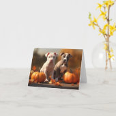Pitbull Welpe Herbst Delight Pumpkin Karte (Gelbe Blume)
