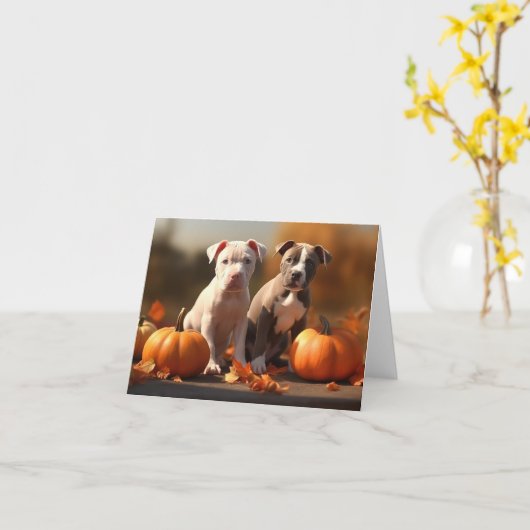 Pitbull Welpe Herbst Delight Pumpkin Karte (Gelbe Blume)