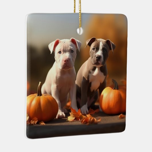 Pitbull Welpe Herbst Delight Pumpkin Keramikornament (Rechts)
