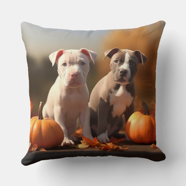 Pitbull Welpe Herbst Delight Pumpkin Kissen (Rückseite)