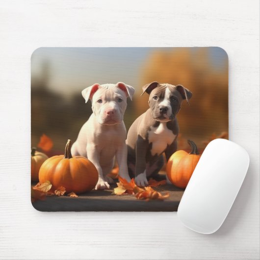 Pitbull Welpe Herbst Delight Pumpkin Mousepad (Mit Mouse)